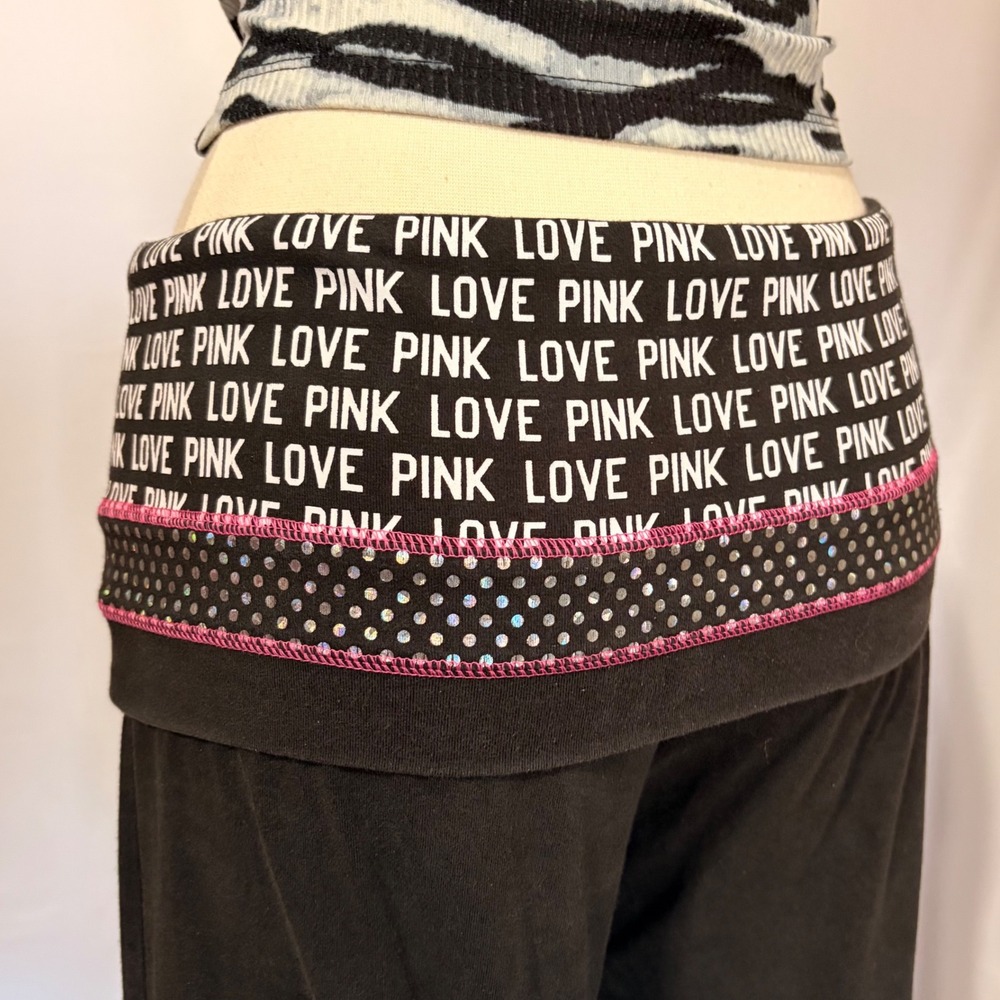 Victoria's Secret PINK Foldover Yoga Pants Polka Dot and logo pattern Wide Leg - Picture 4 of 12